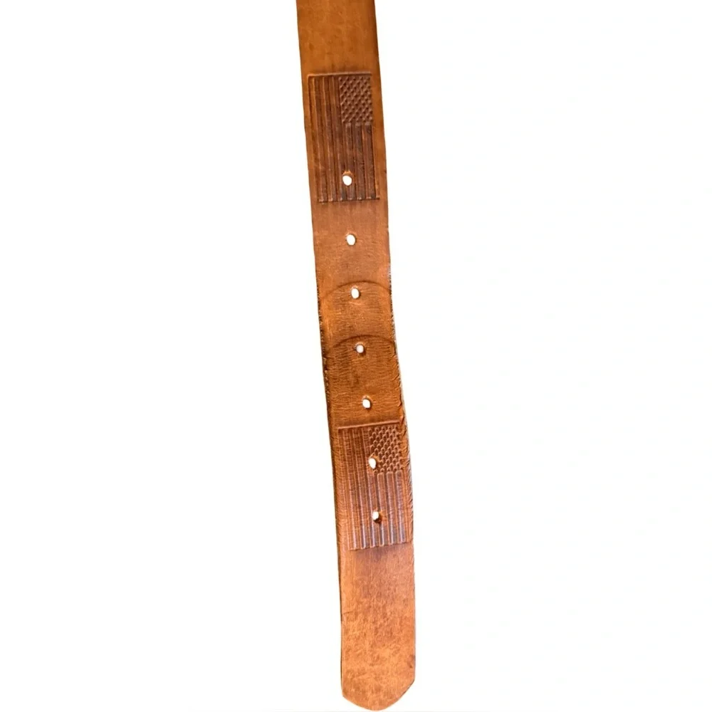 Men’s Distressed Brown Leather American Flag Belt | Size M/L